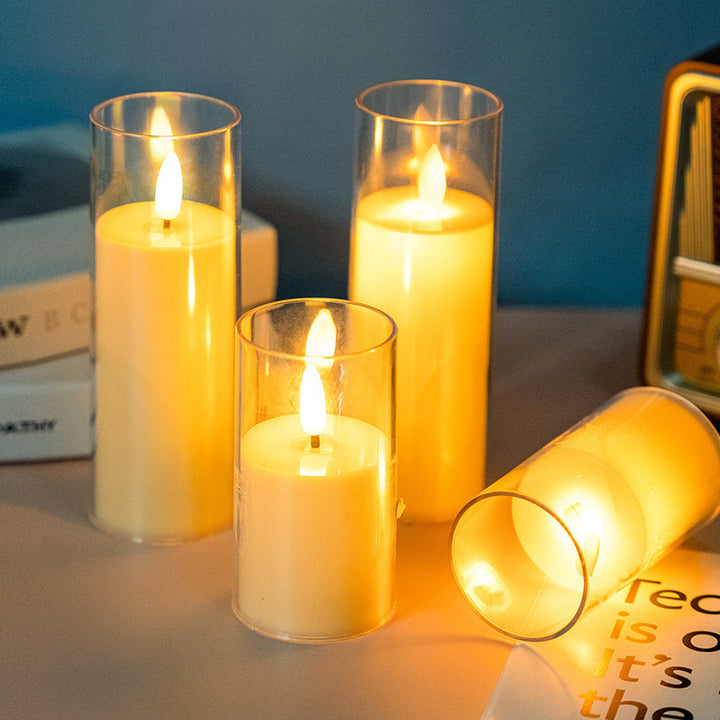 LED Flameless Pillar Candle Set with Clear Glass Cylinder Votives Kalsten