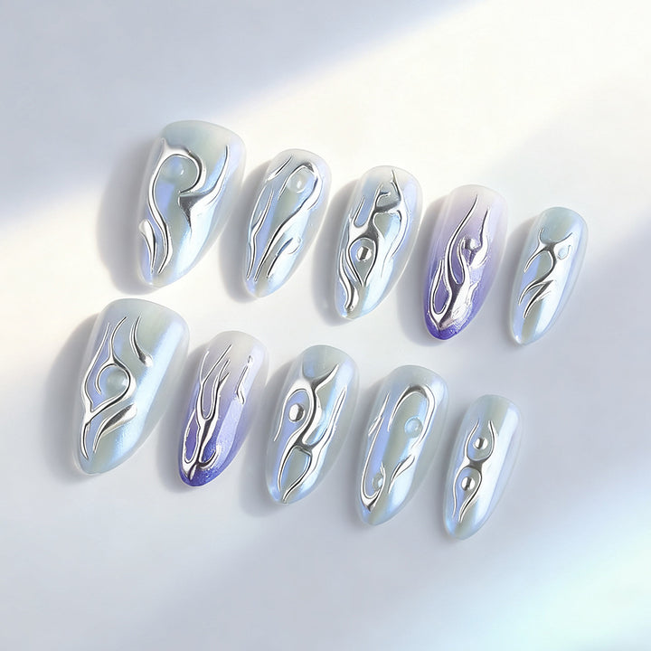 Artistic Press-On Nails with 3D Design Kalsten