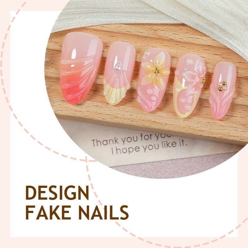 Elegant artificial nail set with floral and glamorous accents Kalsten