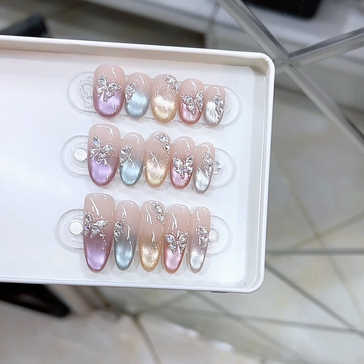 Decorative Press-On Nail Set with Butterfly Accents Kalsten