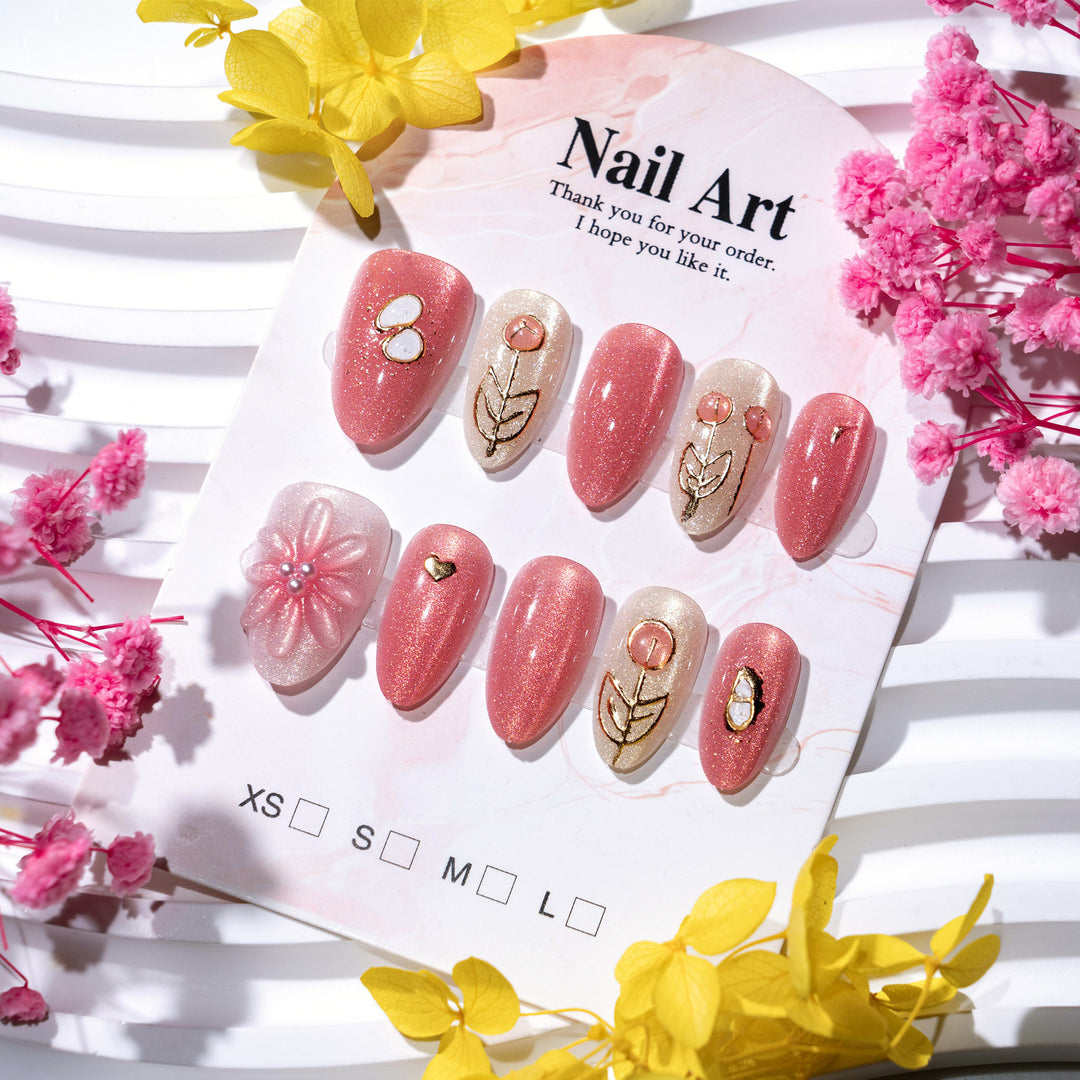Elegant Floral Press-On Nail Art Set with Decorative Accents Kalsten