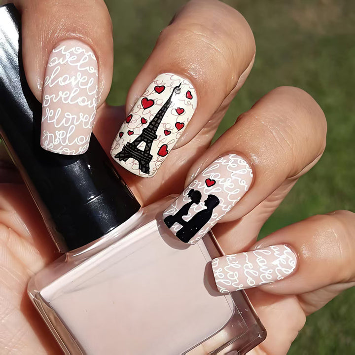 Artificials nails with Romantic Eiffel Tower design Kalsten