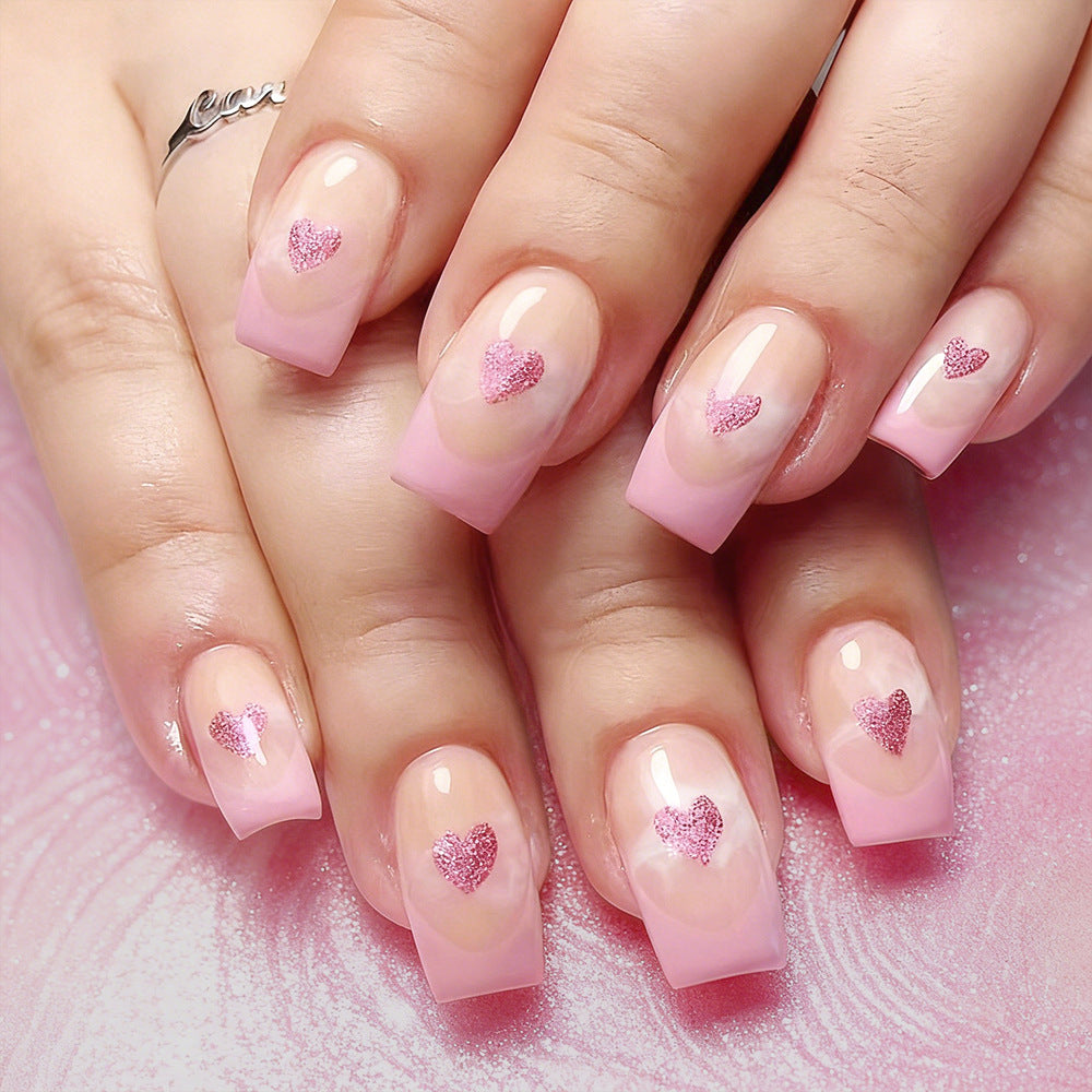 Heart-Embellished French Tip Acrylic Nails Kalsten