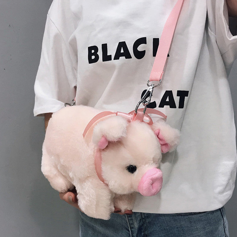 Plush Pig-Themed Crossbody Bag