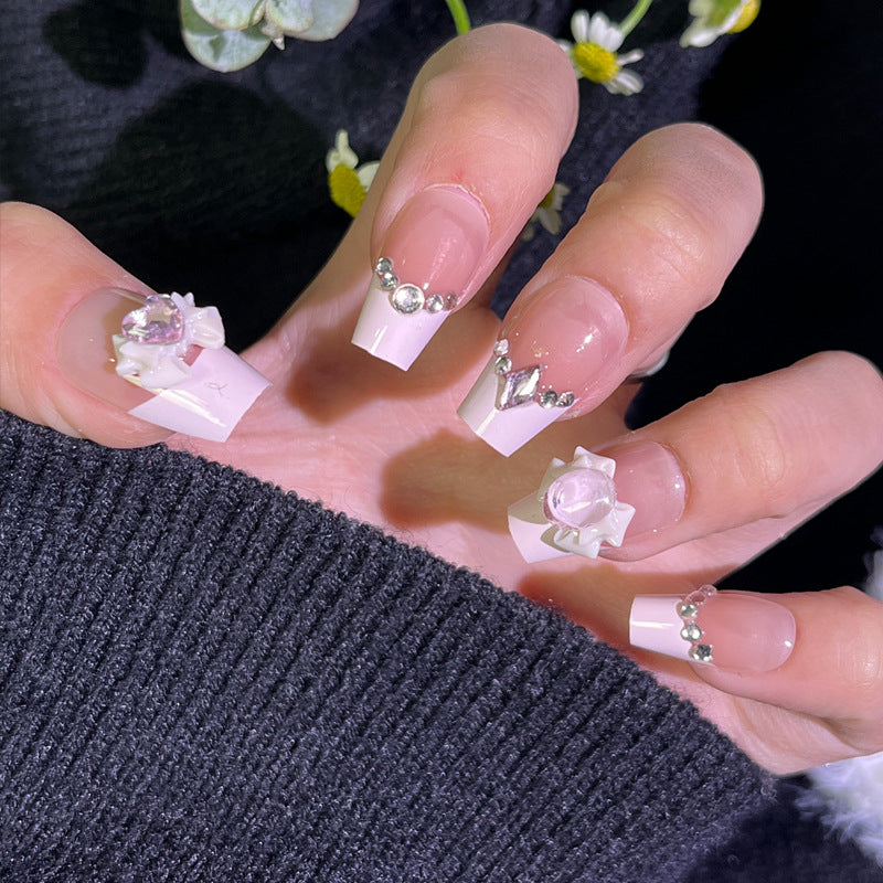 Decorative Press-On Nail Art with 3D Floral Embellishments Kalsten