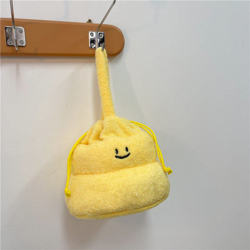 Plush Smiley Face Drawstring Pouch