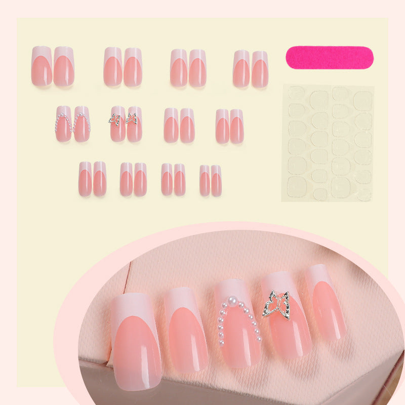 Artistic Press-On Nail Art Set with Butterfly and Gem Accents kalsten