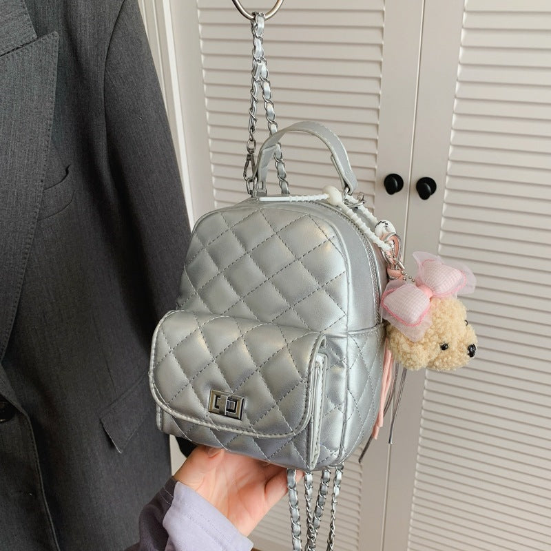 Quilted Mini Backpack with Cute Keychain