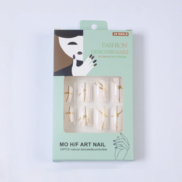 Artificial nails with elegant golden line pattern Kalsten