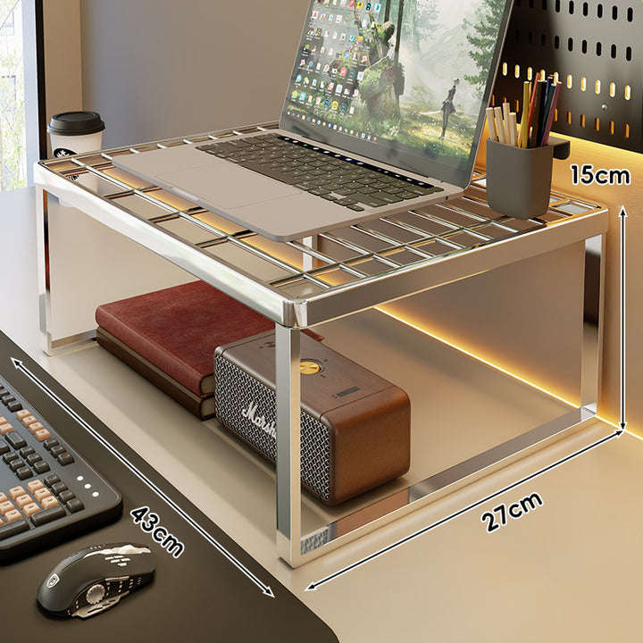 Ventilated Metal Desk Riser Shelf with Open Grid Surface and Under-Storage