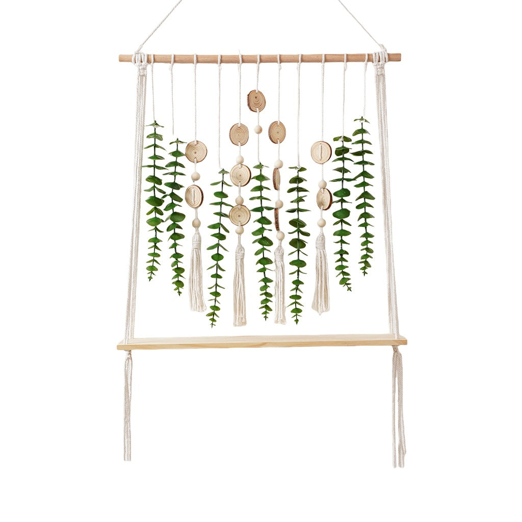 Macrame Wall Hanging Planter with Wooden Accents Kalsten