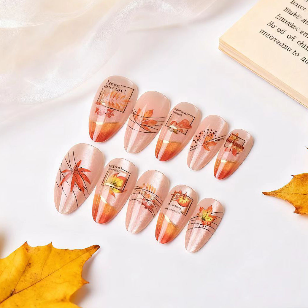 Autumn-Themed Decorative Press-On Nail Art Kalsten