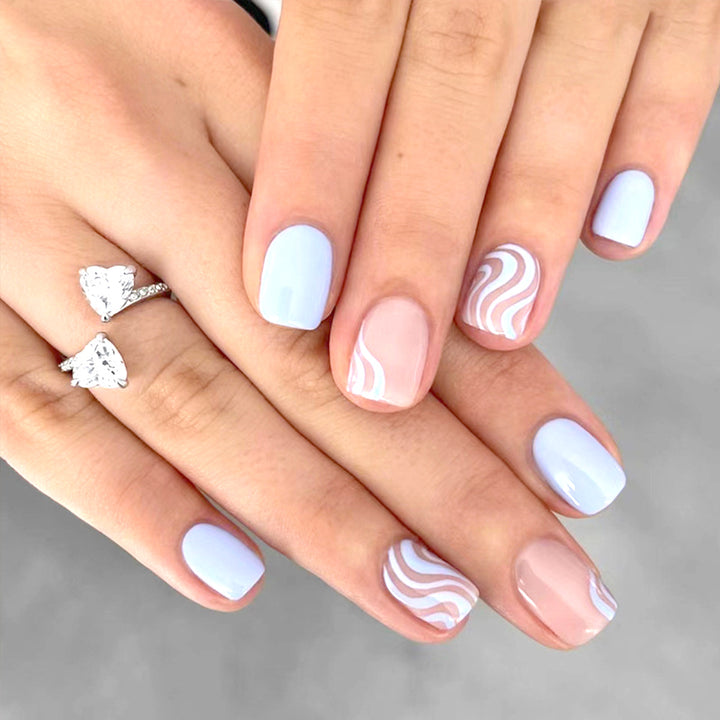 Floral Wave Design Press-On Nail Art Kalsten