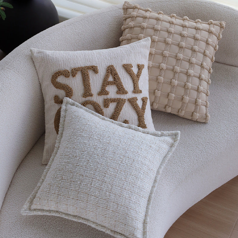 Decorative cushion cover with tufted lettering and textured cotton-linen blend Kalsten