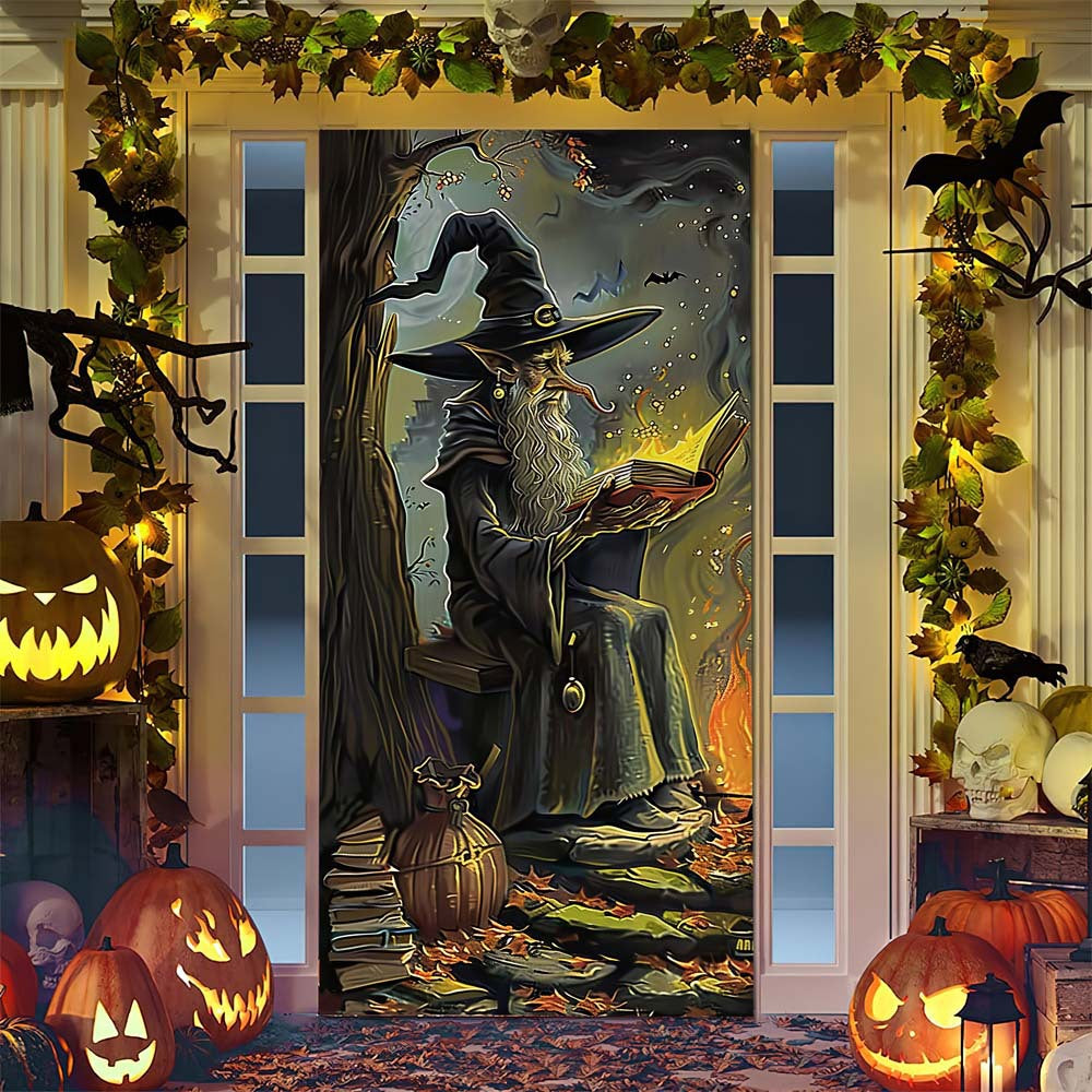 Halloween door poster with large-format Grim Reaper illustration and reusable PVC tarp fabric