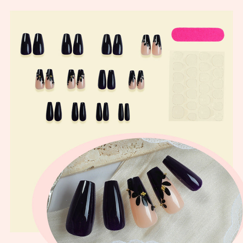 Decorative Press-On Nail Set with Elegant Leaf Designs kalsten