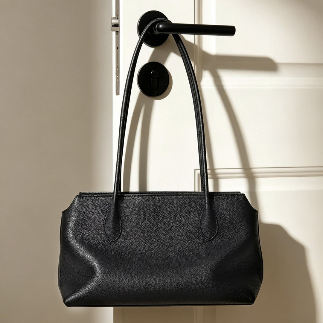 Slim Rectangular Pebbled Tote with Extended Shoulder Straps