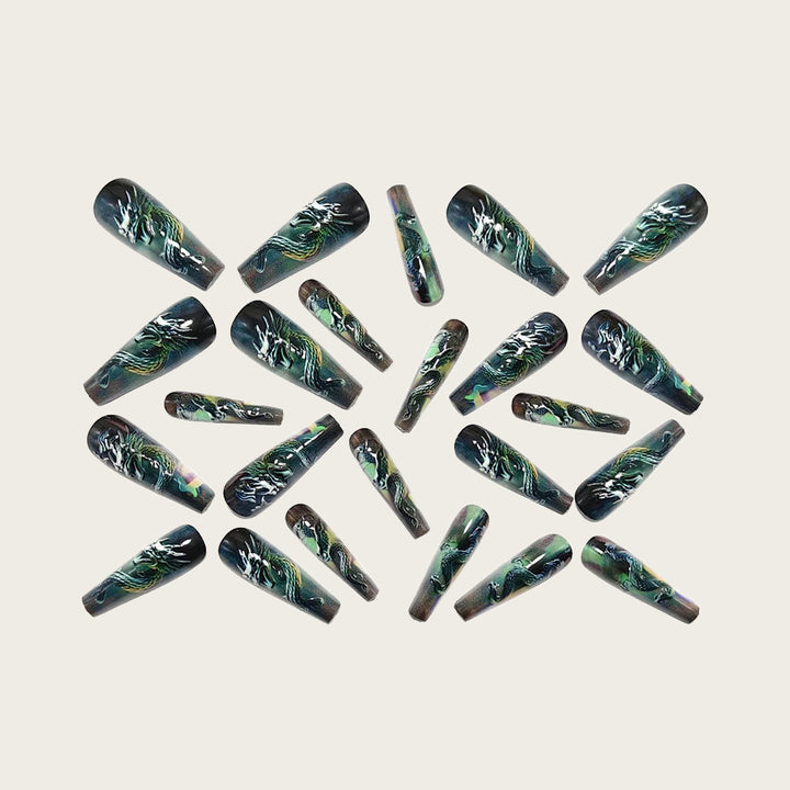 Artificial nails with impressive dragon relief Kalsten