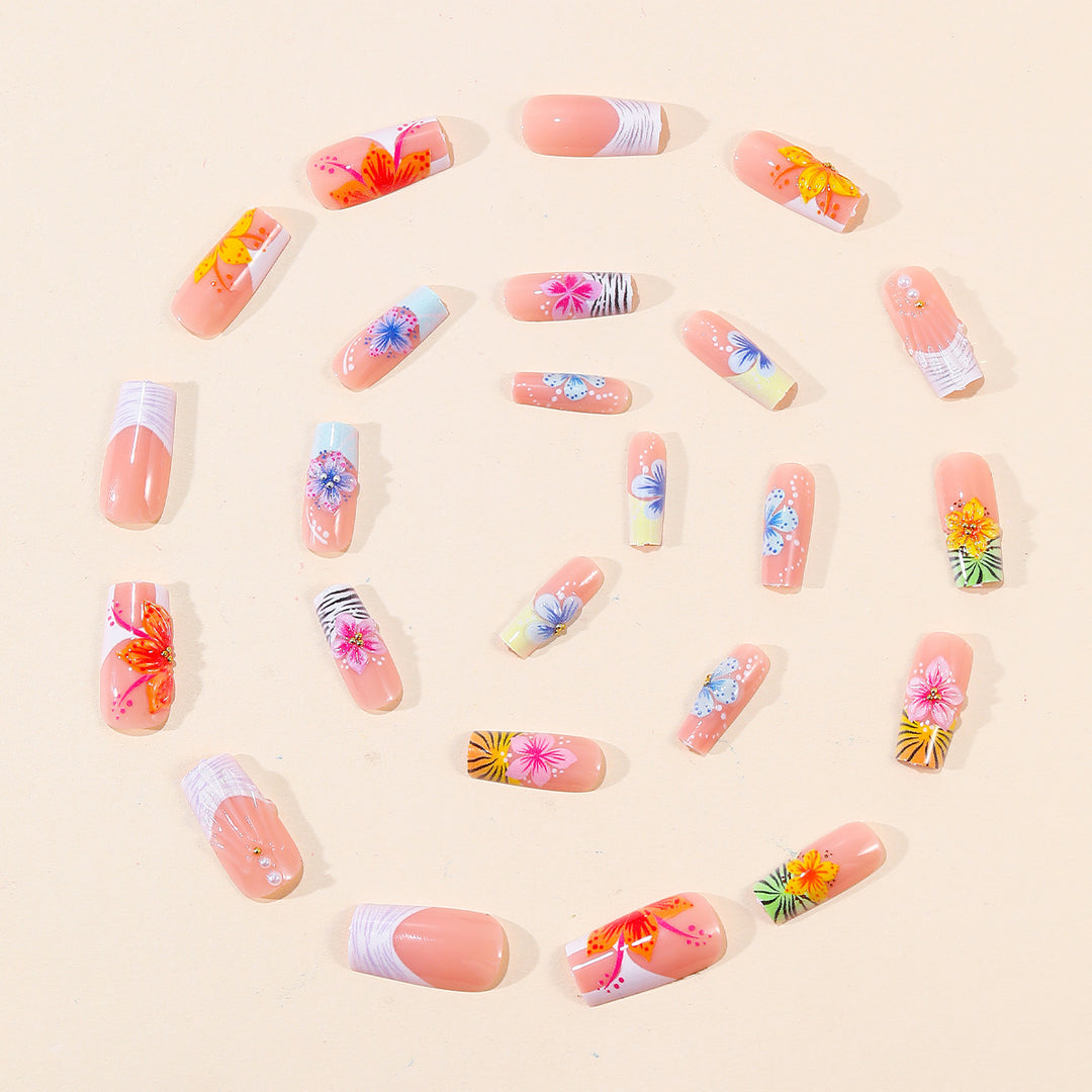 Tropical Floral Acrylic Nail Art Extensions Kalsten