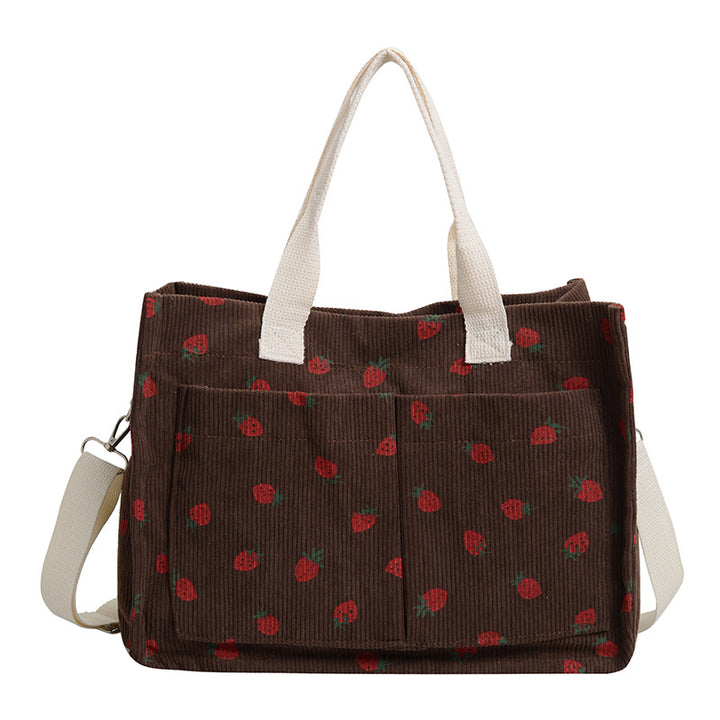 WoStylish Multi-Pocket Strawberry Print Canvas Tote Bag Kalsten