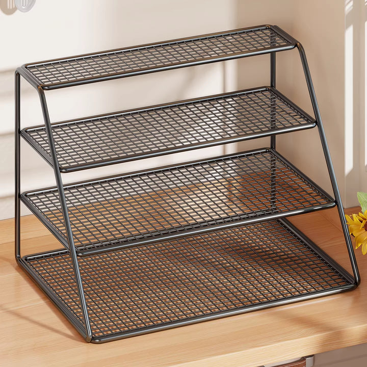 Four-Tier Mesh Kitchen Countertop Organizer Rack
