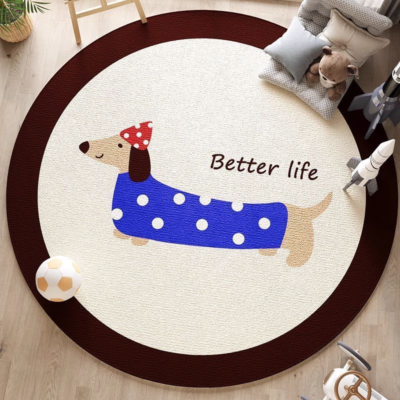 Artistic Dog Themed Round Area Rug