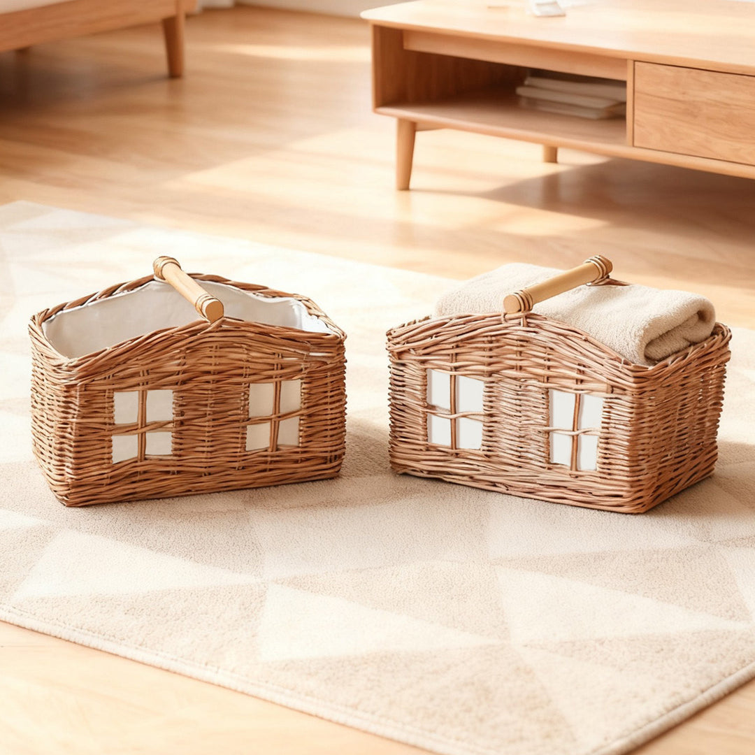Rustic storage basket with linen lining Kalsten