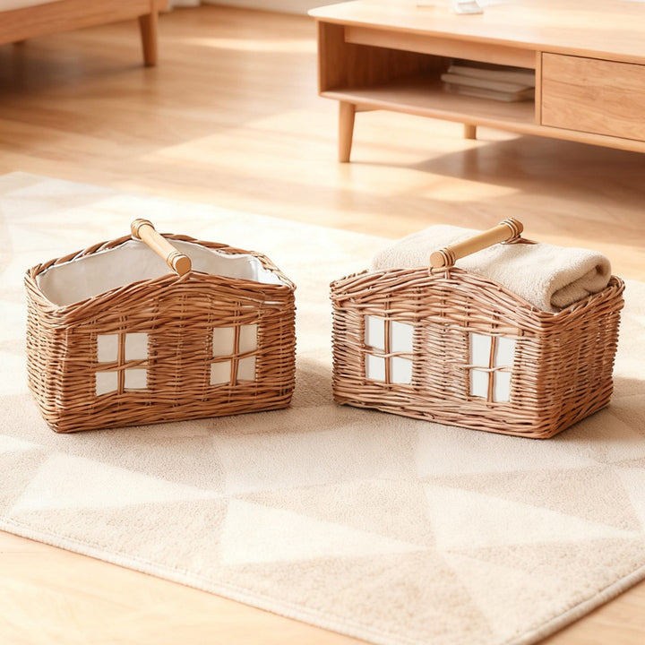 Rustic storage basket with linen lining Kalsten