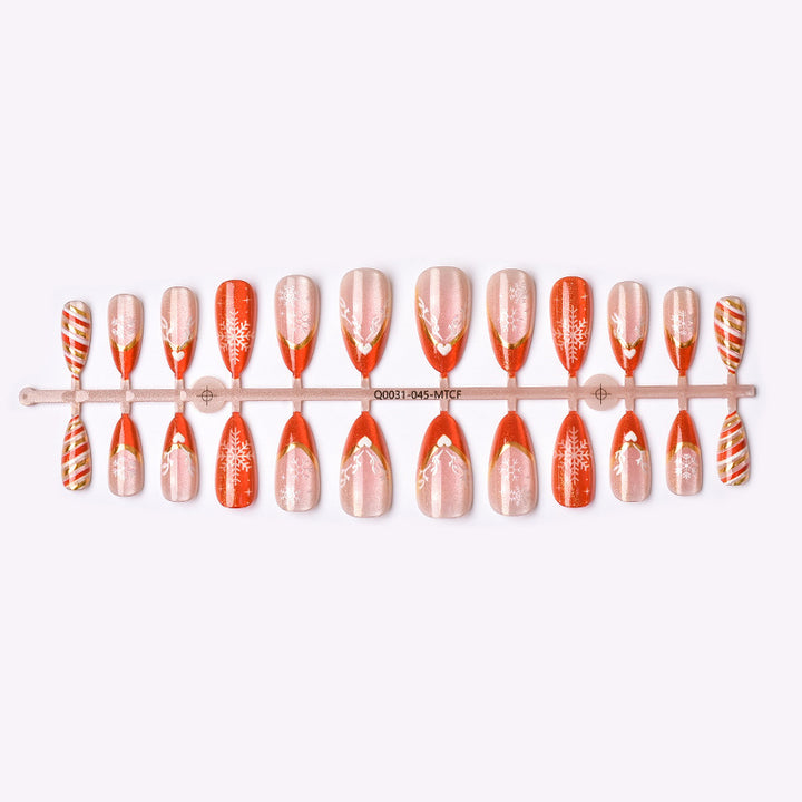 Festive Holiday Press-On Nail Art Set with Snowflake and Heart Designs Kalsten