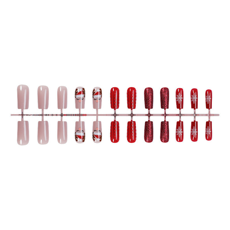 Artificial nail set with festive Christmas designs and glitter accents Kalsten