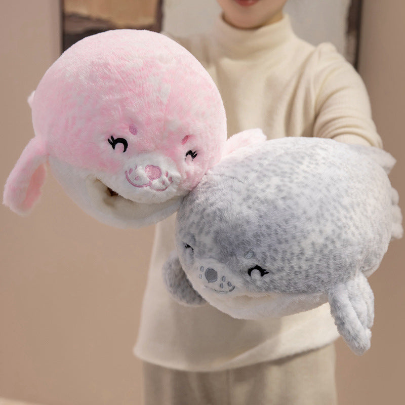 Plush Seal Cuddle Pillow with Embroidered Face and Side Flippers Kalsten