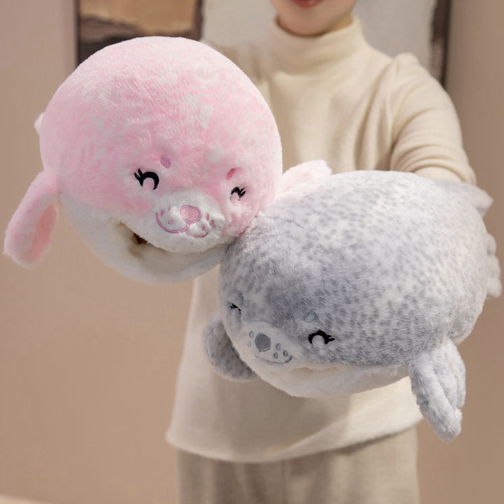Plush Seal Cuddle Pillow with Embroidered Face and Side Flippers Kalsten