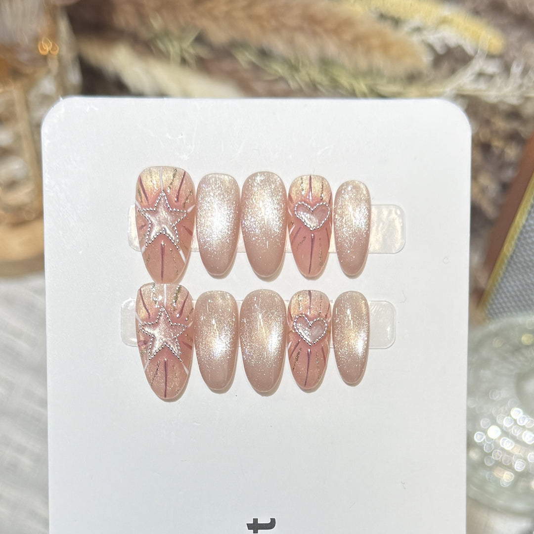 Fashionable Press-On Nail Set with Glamorous Star and Heart Designs Kalsten