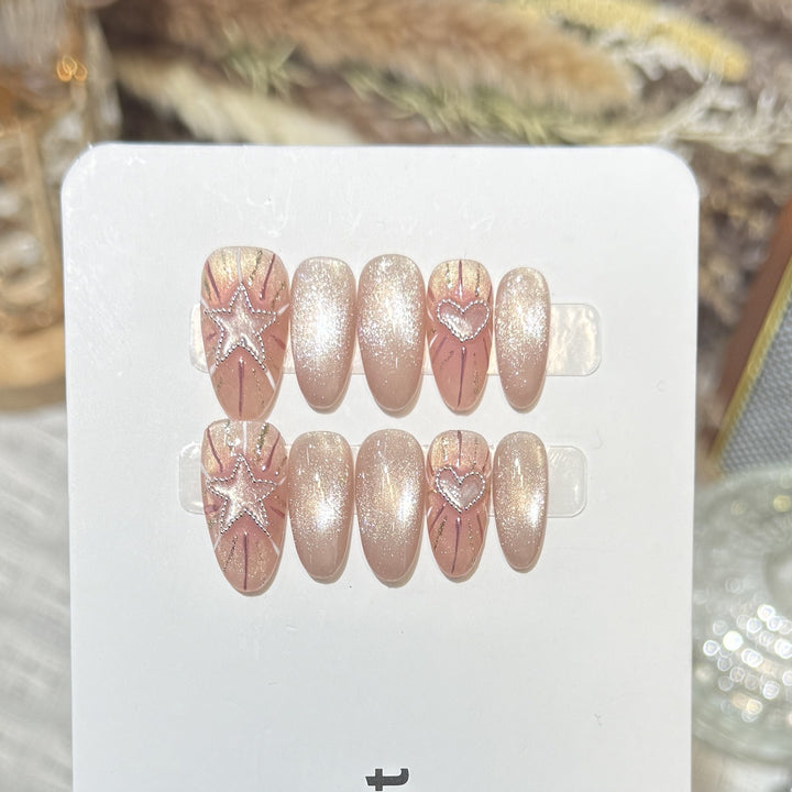 Fashionable Press-On Nail Set with Glamorous Star and Heart Designs Kalsten