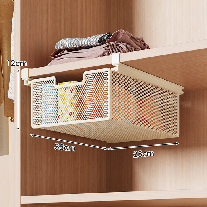 Retractable Under-Shelf Wire Mesh Drawer for Closet Organization