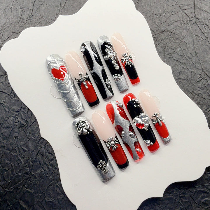 Gothic-Inspired 3D Decorative Press-On Nail Set