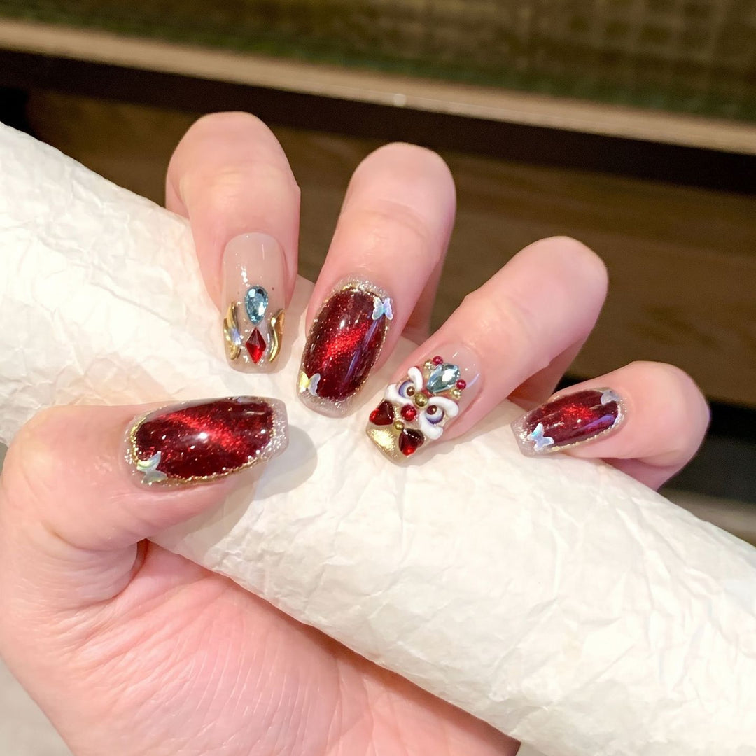 Decorative Press-On Nail Art Kit with Gemstone Accents Kalsten