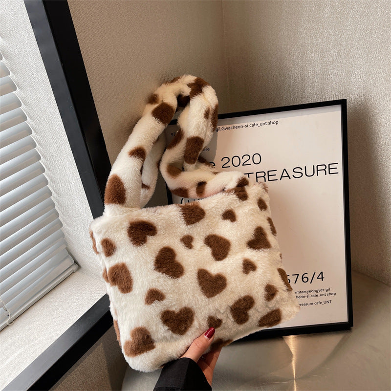 Cozy Plush Heart-Patterned Handbag