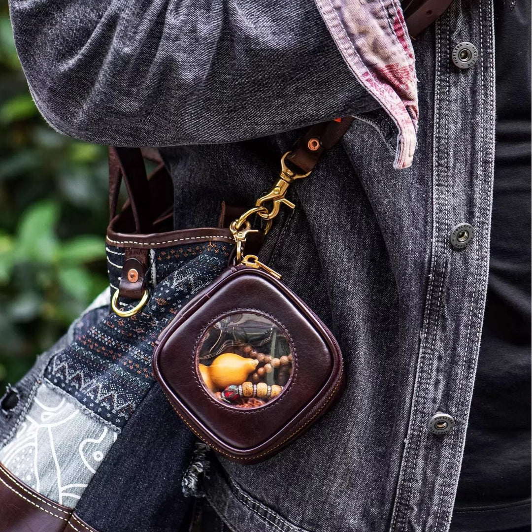 Leather Beaded Coin Pouch