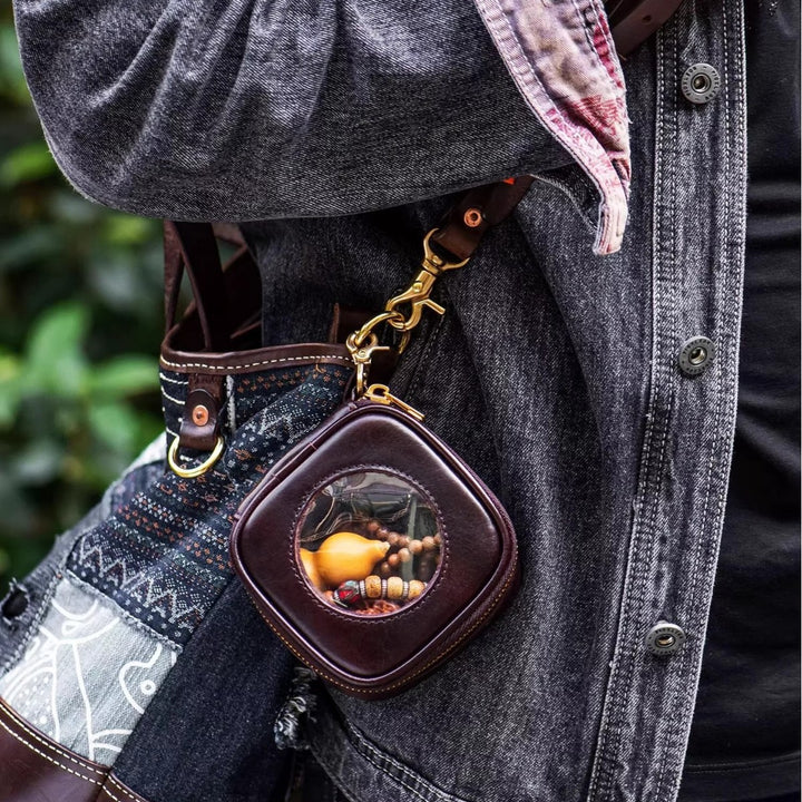 Leather Beaded Coin Pouch