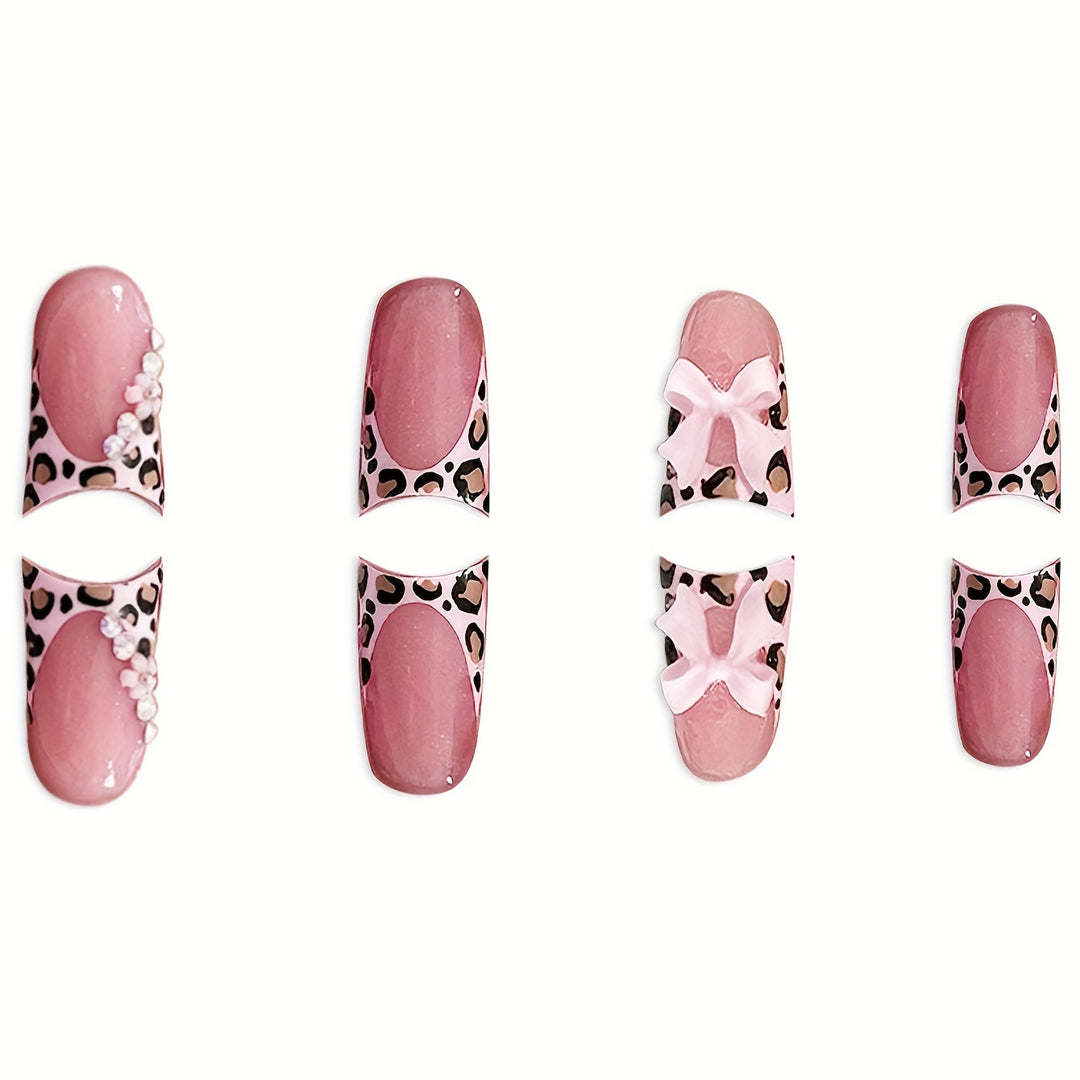 Glamorous Floral and Leopard Print Press-On Nail Art Kalsten