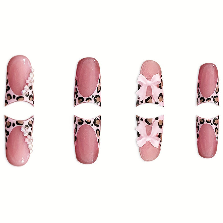 Glamorous Floral and Leopard Print Press-On Nail Art Kalsten