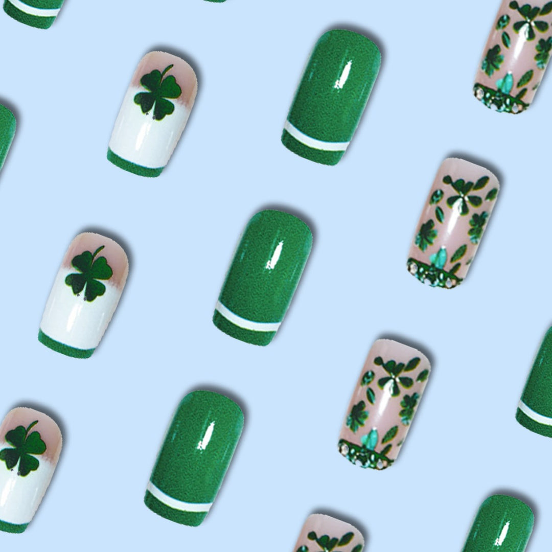 Glamorous Press-On Nail Art Set with Clover Motif Kalsten