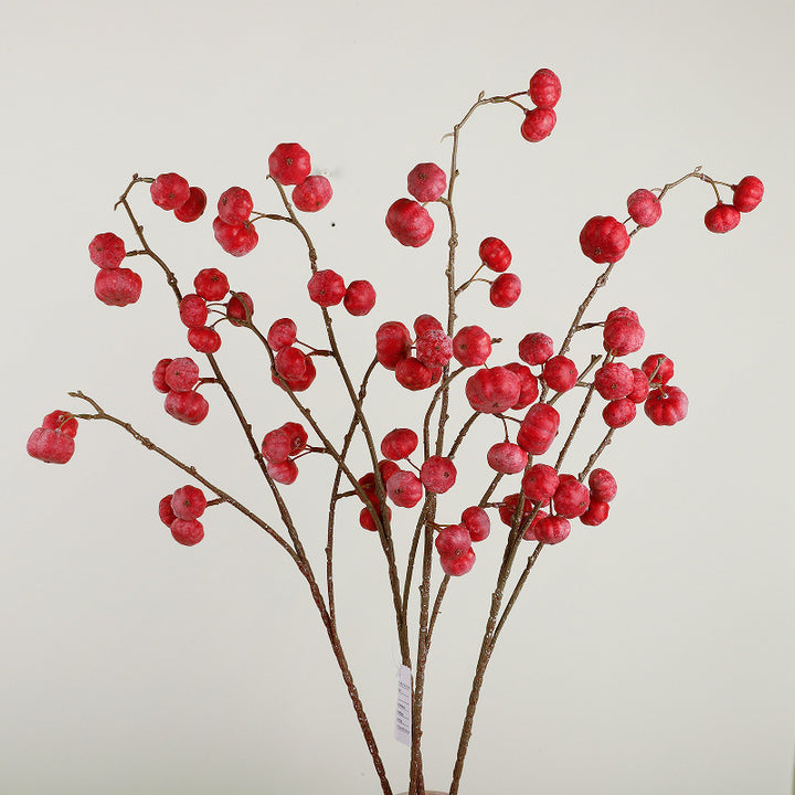 Artificial decorative branch with dried-looking pumpkin balls and flexible wire stem