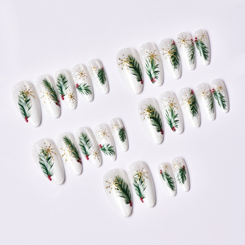 Artificial nail set with elegant Christmas motifs and golden accents Kalsten