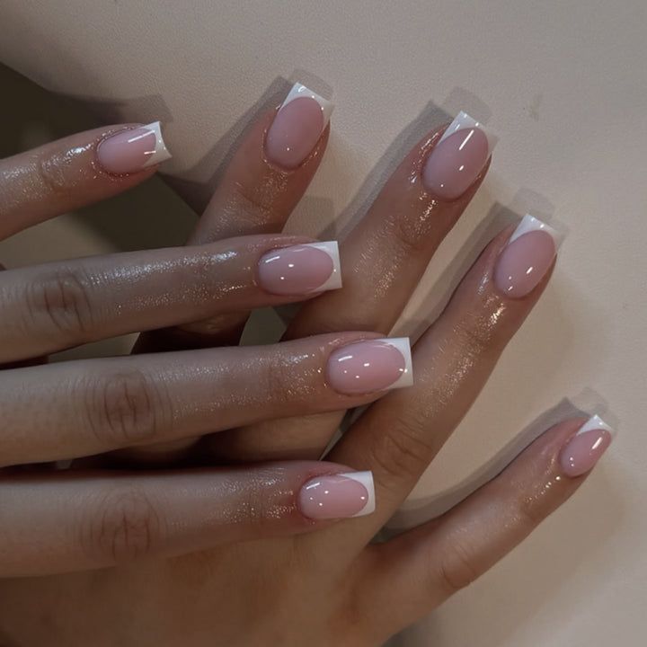 French nail extensions with glossy finish Kalsten