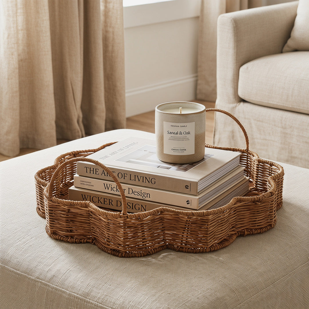 Elegant serving basket made of hand-woven natural material Kalsten