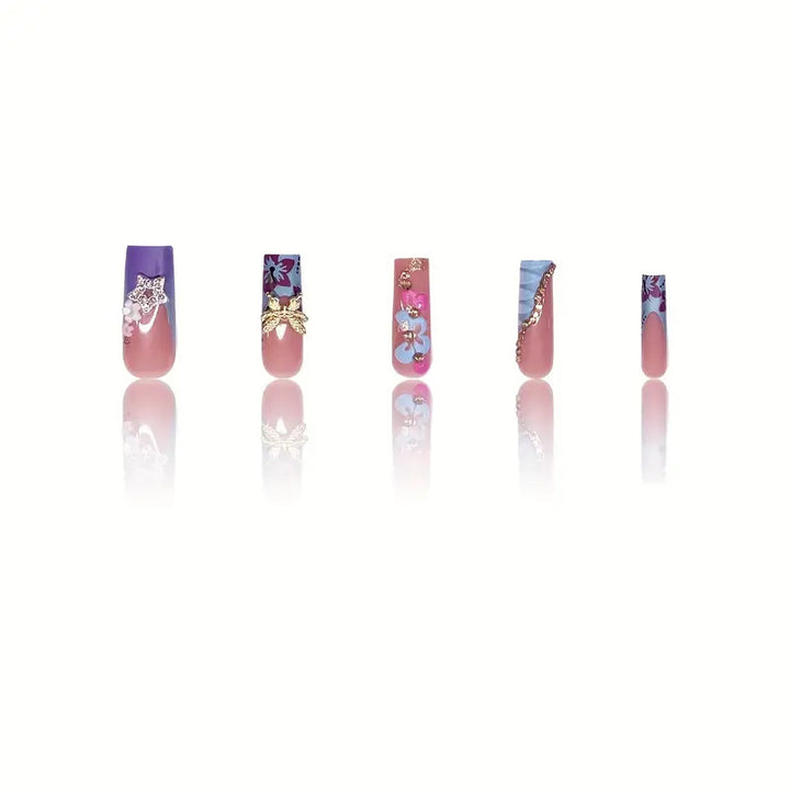 Artistic Floral-Embellished Press-On Nail Set Kalsten