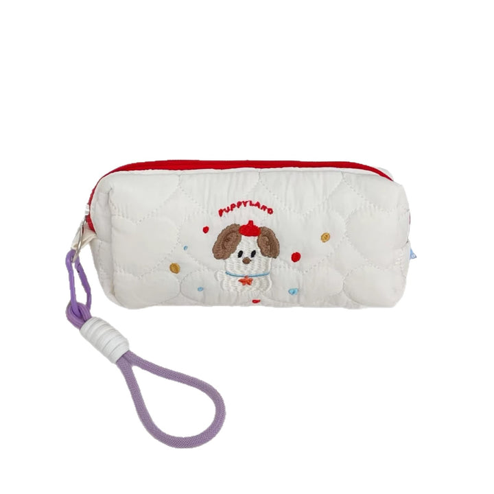 Quilted Dog-Themed Zippered Pencil Case