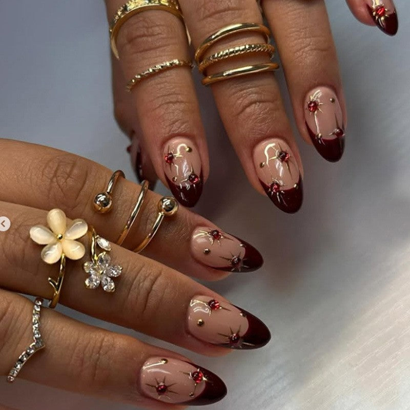 Elegant Pointed Press-On Nail Set with Decorative Accents Kalsten